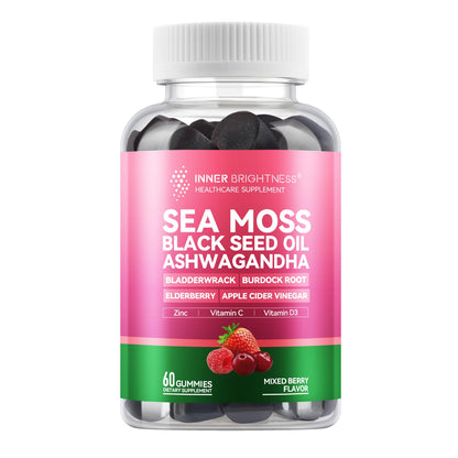 Inner Brightness Sea Moss 4000mg Gummies with Ashwagandha, Elderberry, Apple Cider Vinegar, Bladderwrack, Burdock Root – Immune Support – Mixed Berry Flavor – 60 Count Inner BrightnessBuy Supplements Australia