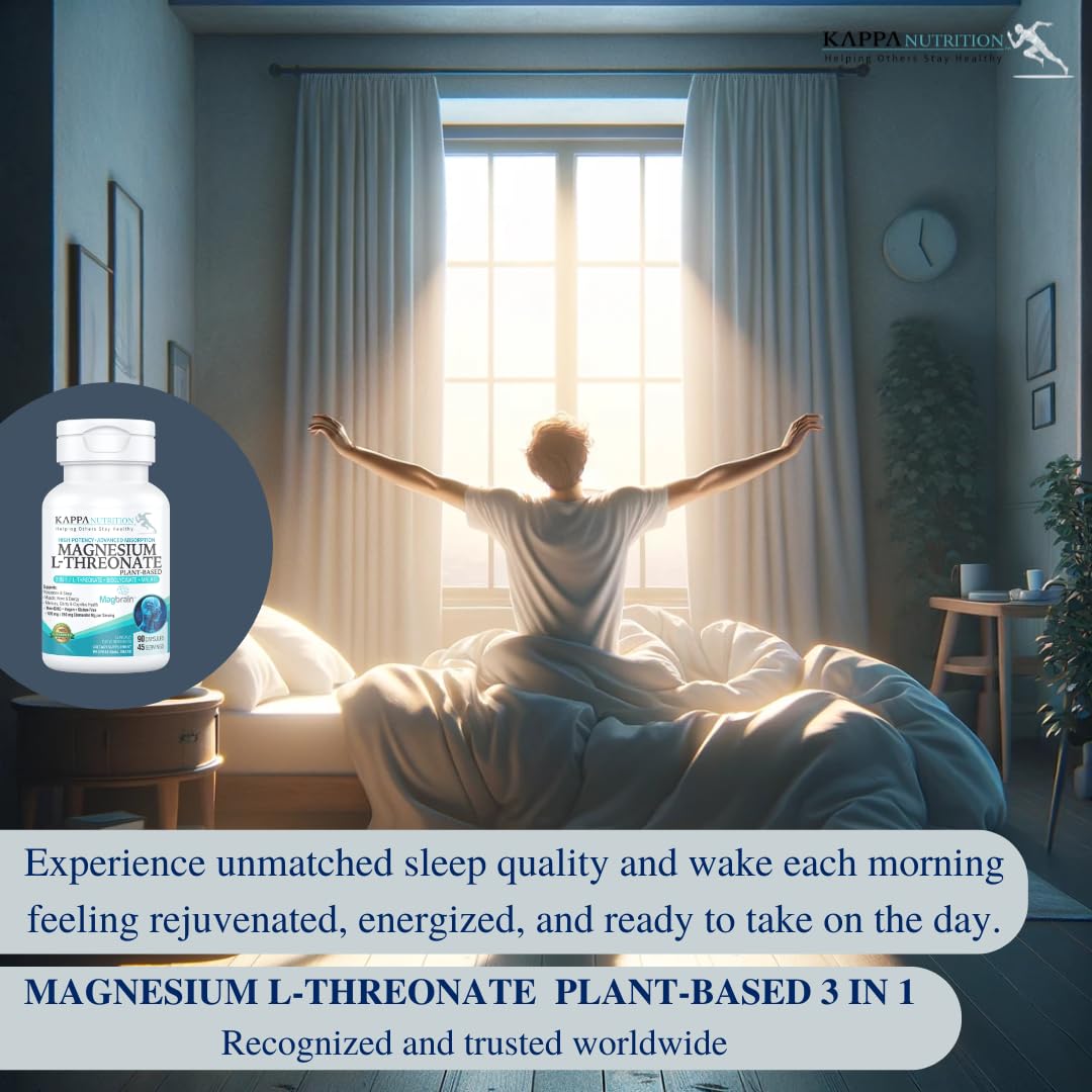 Kappa Nutrition Powered by Magbrain™ Magnesium L-Threonate Plant-Based, 90 Vegan Capsules, 420mg Elemental Magnesium (3 Capsules) from 2,253mg, Brain, Sleep & Muscle Support. KAPPA NUTRITIONBuy Supplements Australia