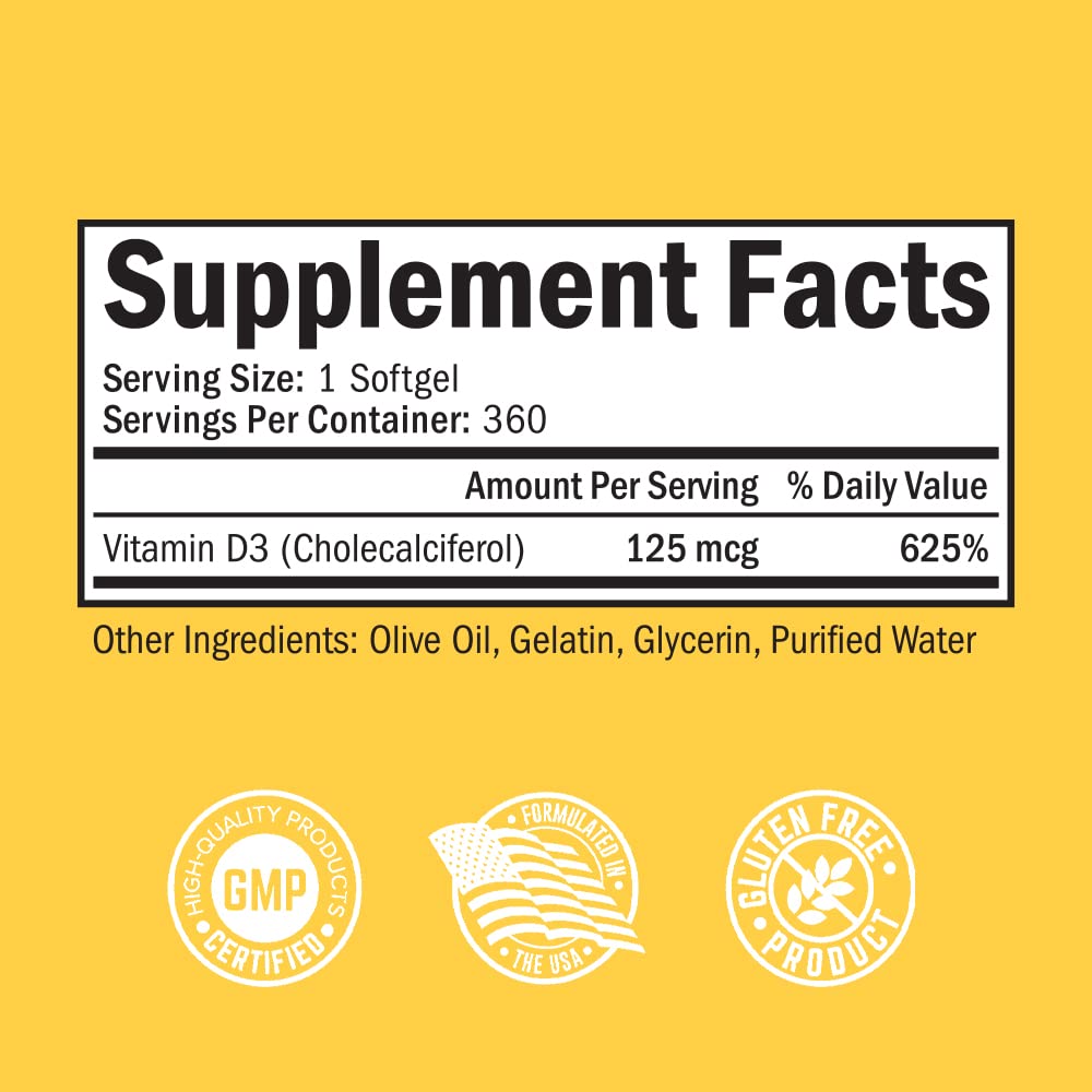 Vitamin D3 5000 IU (125 mcg) Natural Immune Support Supplement, Bone Strength BioSchwartzBuy Supplements Australia