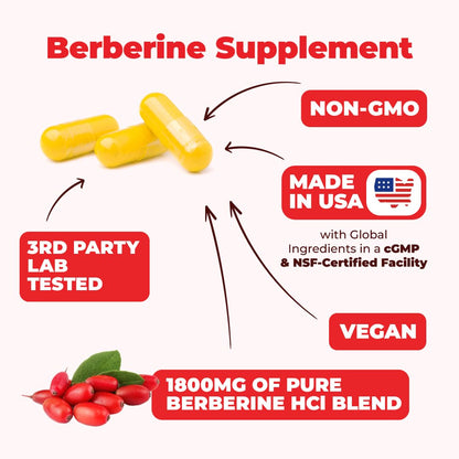 Vimerson Health Berberine Supplement with Third Party Tested Berberine 1800mg - Immune Support Supplement for Cardiovascular, Gastrointestinal Function & Metabolic Aid - Vegan & Non-GMO Vimerson HealthBuy Supplements Australia
