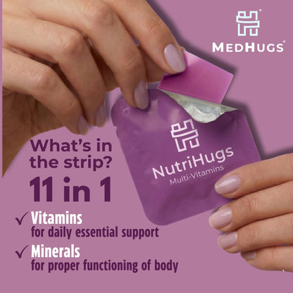 NutriHugs Daily Multivitamin Dissolving Strips - Vitamins A, B-Complex, C, D3 and K2 - 11 Essential Vitamins & Minerals - Vegan, Sugar-Free, Fast-Absorbing Oral Thin Film - Doctor-Founded - 30 Count MedHugsBuy Supplements Australia
