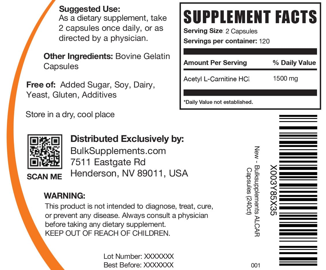 BULKSUPPLEMENTS.COM Acetyl L-Carnitine Capsules - ALCAR HCl, Carnitine Supplement BULKSUPPLEMENTS.COMBuy Supplements Australia