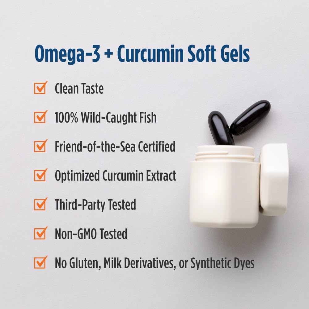 Nordic Naturals Omega Curcumin, Lemon - 60 Soft Gels - 1200 mg Omega-3 + 400 mg Optimized Curcumin - Combats Cellular Stress - Non-GMO - 30 Servings Nordic NaturalsBuy Supplements Australia