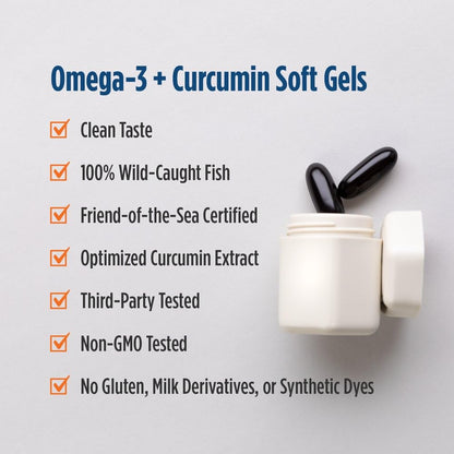 Nordic Naturals Omega Curcumin, Lemon - 60 Soft Gels - 1200 mg Omega-3 + 400 mg Optimized Curcumin - Combats Cellular Stress - Non-GMO - 30 Servings Nordic NaturalsBuy Supplements Australia