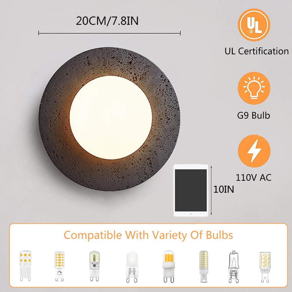 BFFGKGL Modern Natural Black Travertine Hallway Wall Sconce Nordic Creativity Round Transmittance Glass Bedside Wall Light Japanese Minimalist Aisle Wall Lamp For Living Room Stairs Living Room Balcon BFFGKGLBuy Supplements Australia