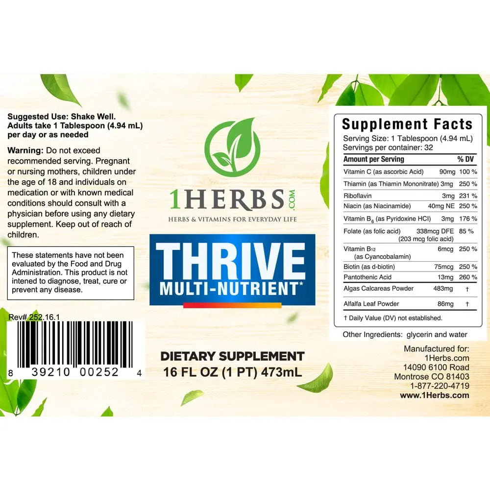 Thrive Multi-Nutrient Liquid - Alcohol Free Daily Multivitamin with Liquid Vitamin C and Vitamin B Complex – Vital Nutrients for Immune Support 1HerbsBuy Supplements Australia