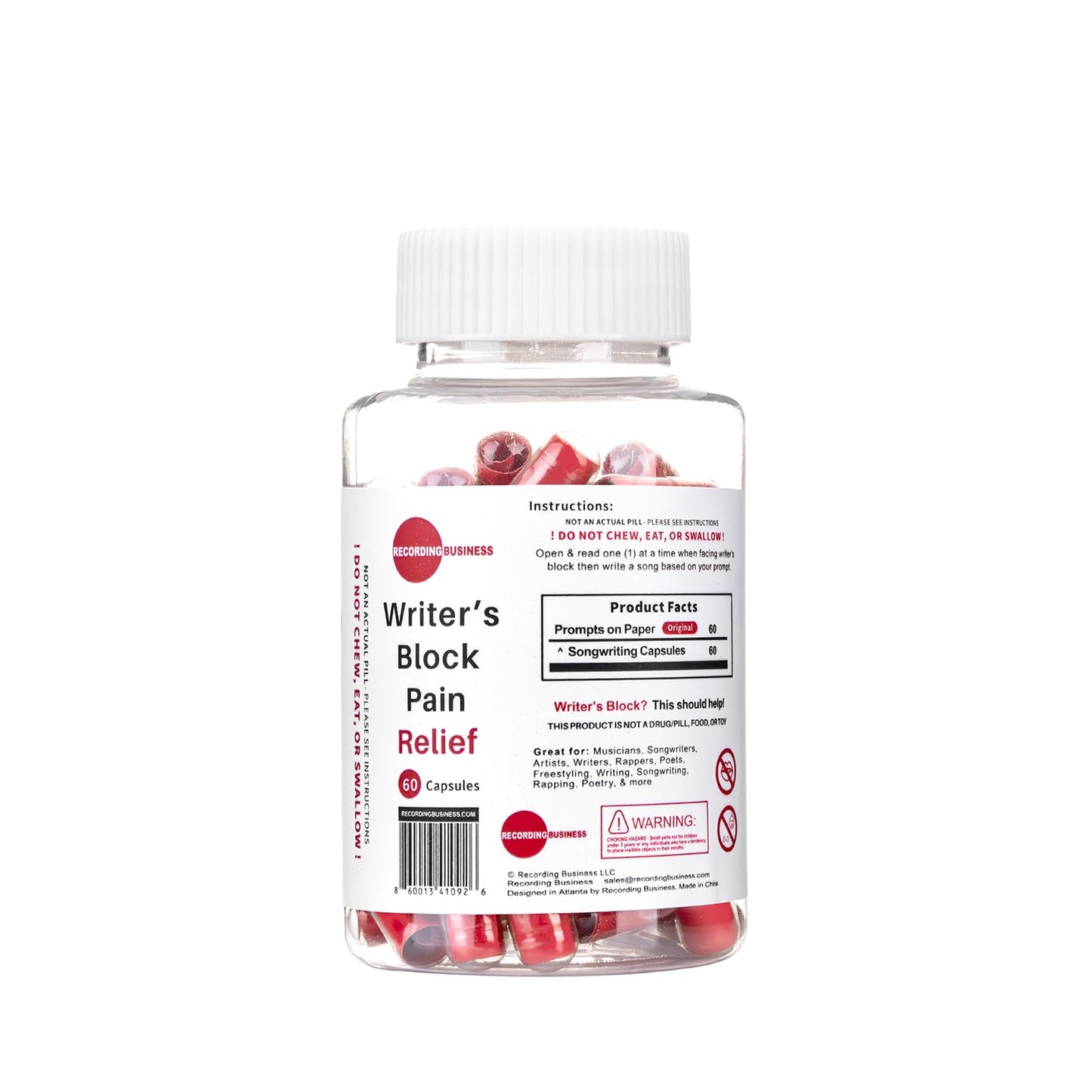 Recording Business Writer's Block Pain Relief (60 Original Songwriting Prompts in Capsules) for Artists/Musicians, Songwriters, & Poets Recording BusinessBuy Supplements Australia
