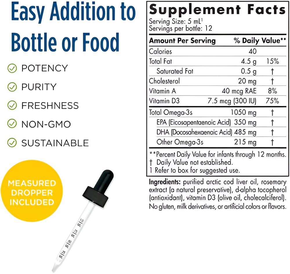 Nordic Naturals Baby’s DHA, Unflavored - 2 oz - 1050 mg Omega-3 + 300 IU Vitamin D3 - Supports Brain, Vision & Nervous System Development in Babies - Non-GMO - Servings May Vary Nordic NaturalsBuy Supplements Australia