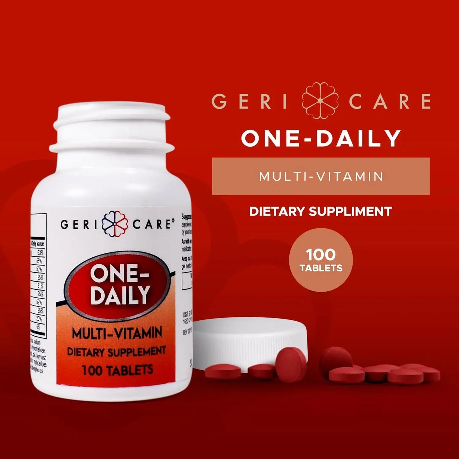 GeriCare One-Daily Multi-Vitamin Tablet, 100 Count Adult Multivitamin Supplement | Easy-to-Take Dietary Supplement with Vitamins A, C, D3, B, Calcium GeriCareBuy Supplements Australia