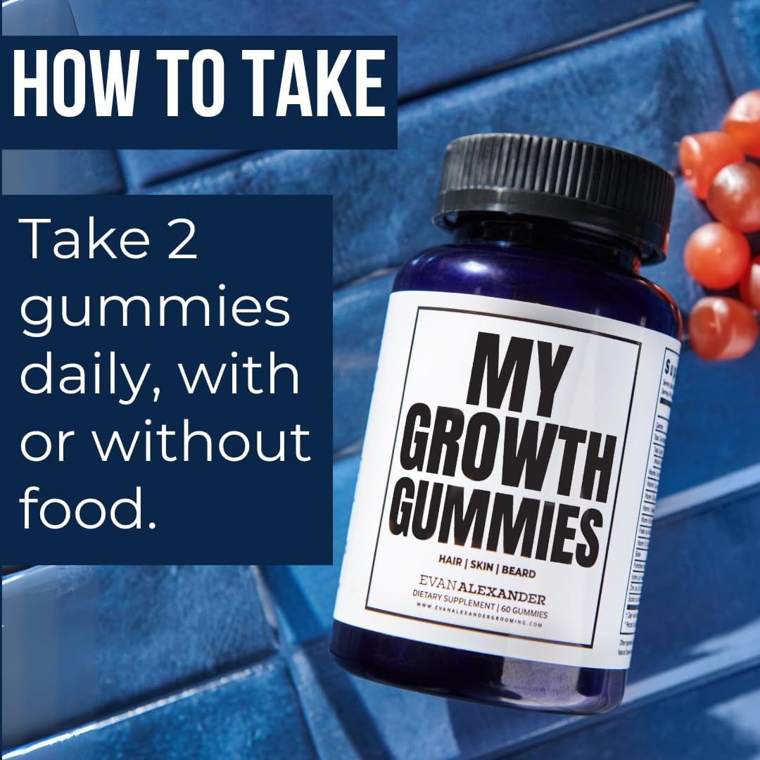 Evan Alexander Grooming My Growth Gummies | Healthy Hair & Beard Growth Support | Stronger Hair Follicles & Better Skin | Strawberry & Coconut Flavor | Vitamins C, D3, B6, B12 & Biotin | 60 Gummies Evan Alexander Fine GroomingBuy Supplements Australia
