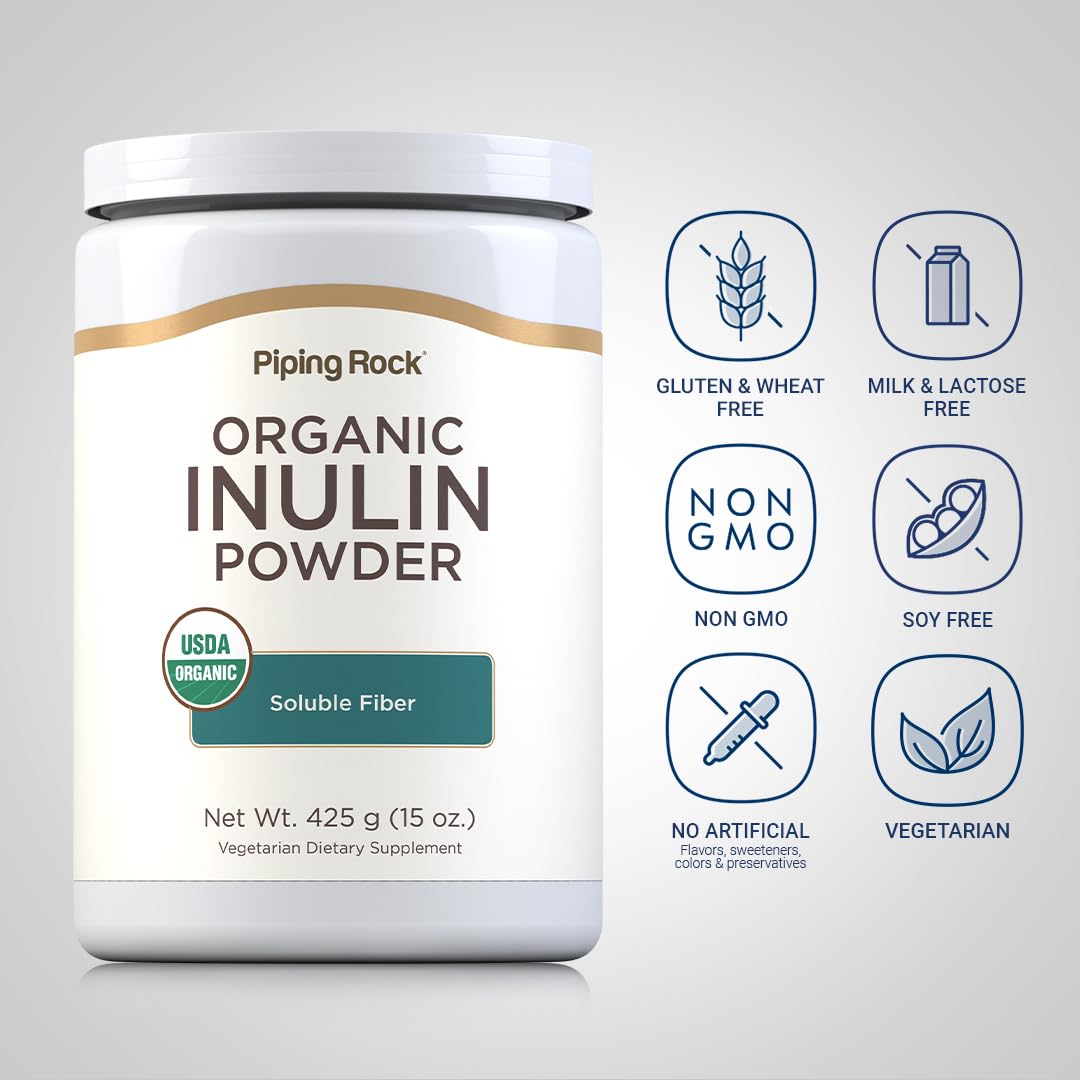 Piping Rock Organic Inulin Powder | 15 oz | Soluble Fiber Supplement | FOS Powder | Vegetarian, Non-GMO, Gluten Free Piping RockBuy Supplements Australia