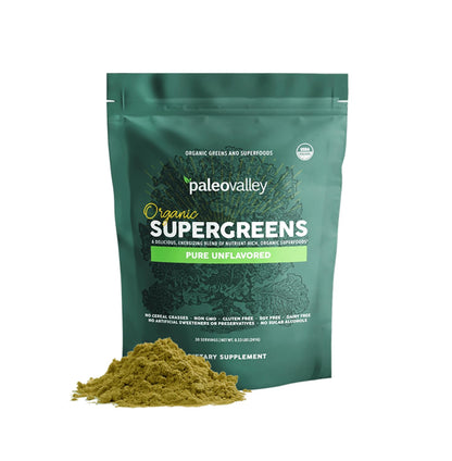 Paleovalley Organic Supergreens Powder - 23 Superfoods with Prebiotic Fiber for Energy and Immunity Support - No Cereal Grasses for Maximum Absorption - Pure Unflavored, 30 Servings PaleovalleyBuy Supplements Australia
