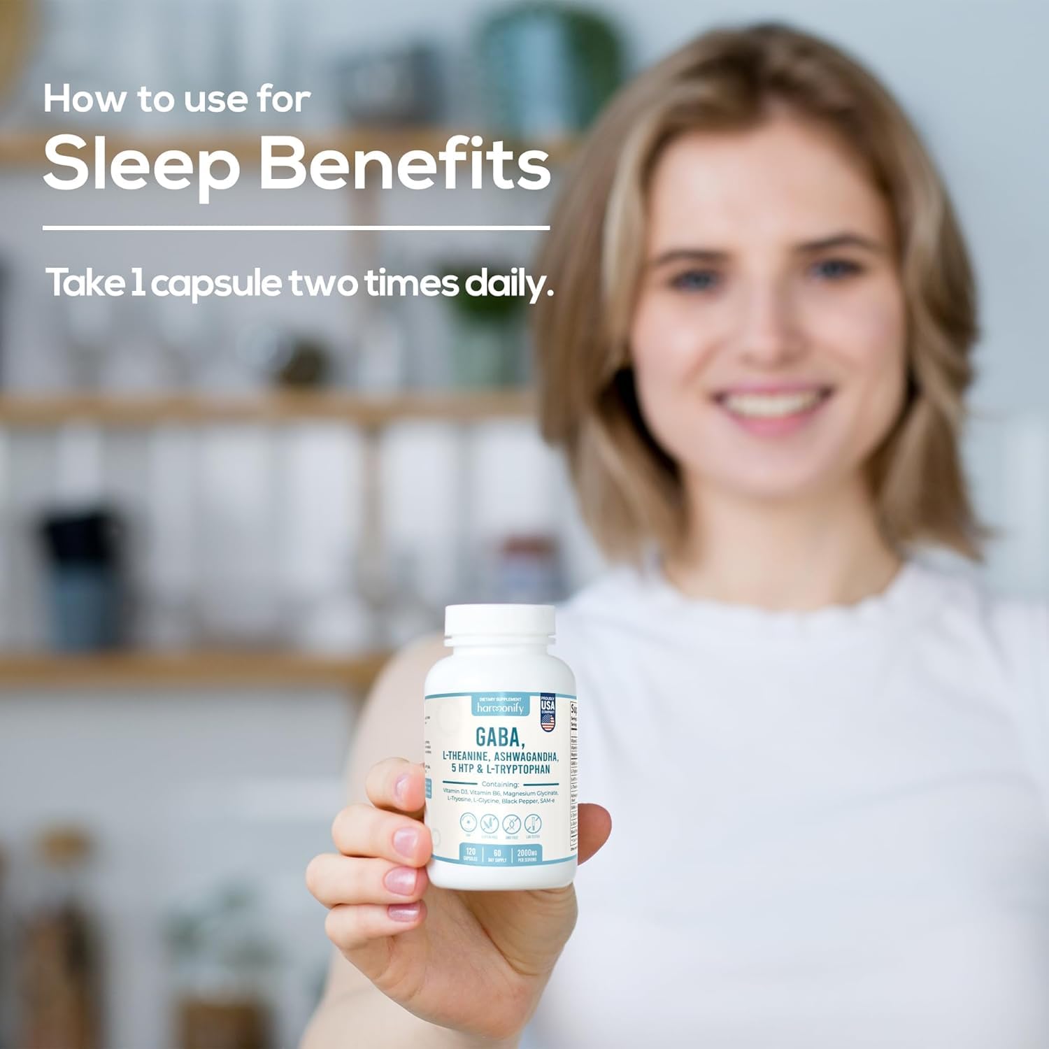 HARMONIFY GABA L-Theanine Supplements with Magnesium Glycinate, Ashwagandha, Same, 5-HTP and L-Tryptophan, 12 in 1 Supplements, 120 Capsules, 2000 mg HARMONIFYBuy Supplements Australia