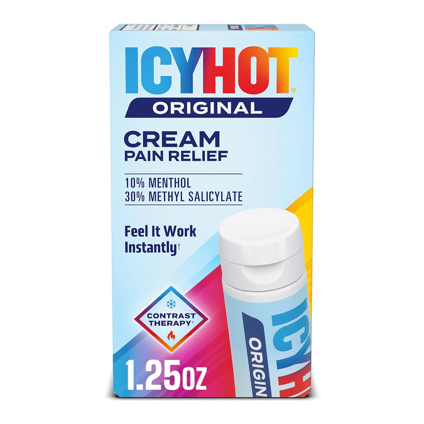 Icy Hot Original Pain Relief Cream, Fast-Acting Pain Relief with Menthol 10% and Methyl Salicylate 30%, Ice and Heat Contrast Therapy for Backaches, Joints, Muscle Strains and Arthritis, 1.25 oz Icy HotBuy Supplements Australia