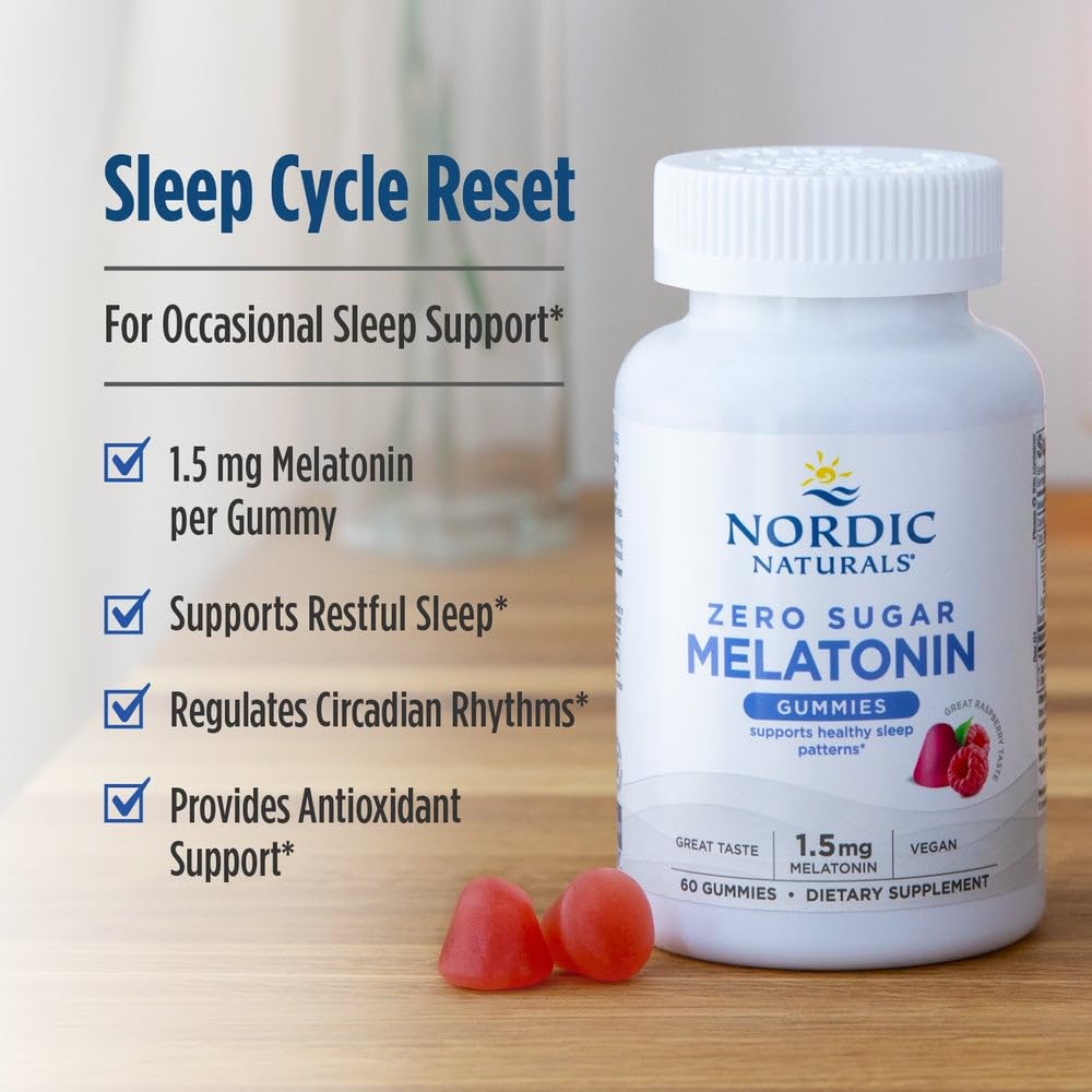 Nordic Naturals Zero Sugar Melatonin Gummies, Raspberry - 120 Gummies - 1.5 mg Melatonin - Great Taste - Restful Sleep, Antioxidant Support - Non-GMO, Vegan - 120 Servings Nordic NaturalsBuy Supplements Australia