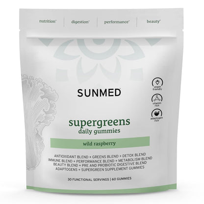SUNMED Supergreens Daily Gummies – Wellness Blend with Ashwagandha, Green Tea, Spirulina, Probiotics, Antioxidants & Detox Support for Immunity, Gut, Skin & Brain Health | Wild Raspberry, 60ct SUNMEDBuy Supplements Australia