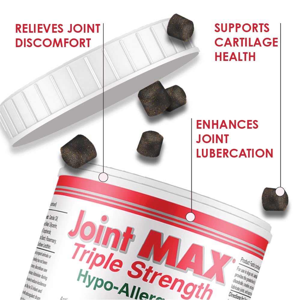 Joint MAX Triple Strength Hypo-Allergenic Soft Chews for Dogs - Hip and Joint Support Supplement with Glucosamine, Chondroitin, & MSM - Made in The USA - 120 Soft Chews Joint MaxBuy Supplements Australia