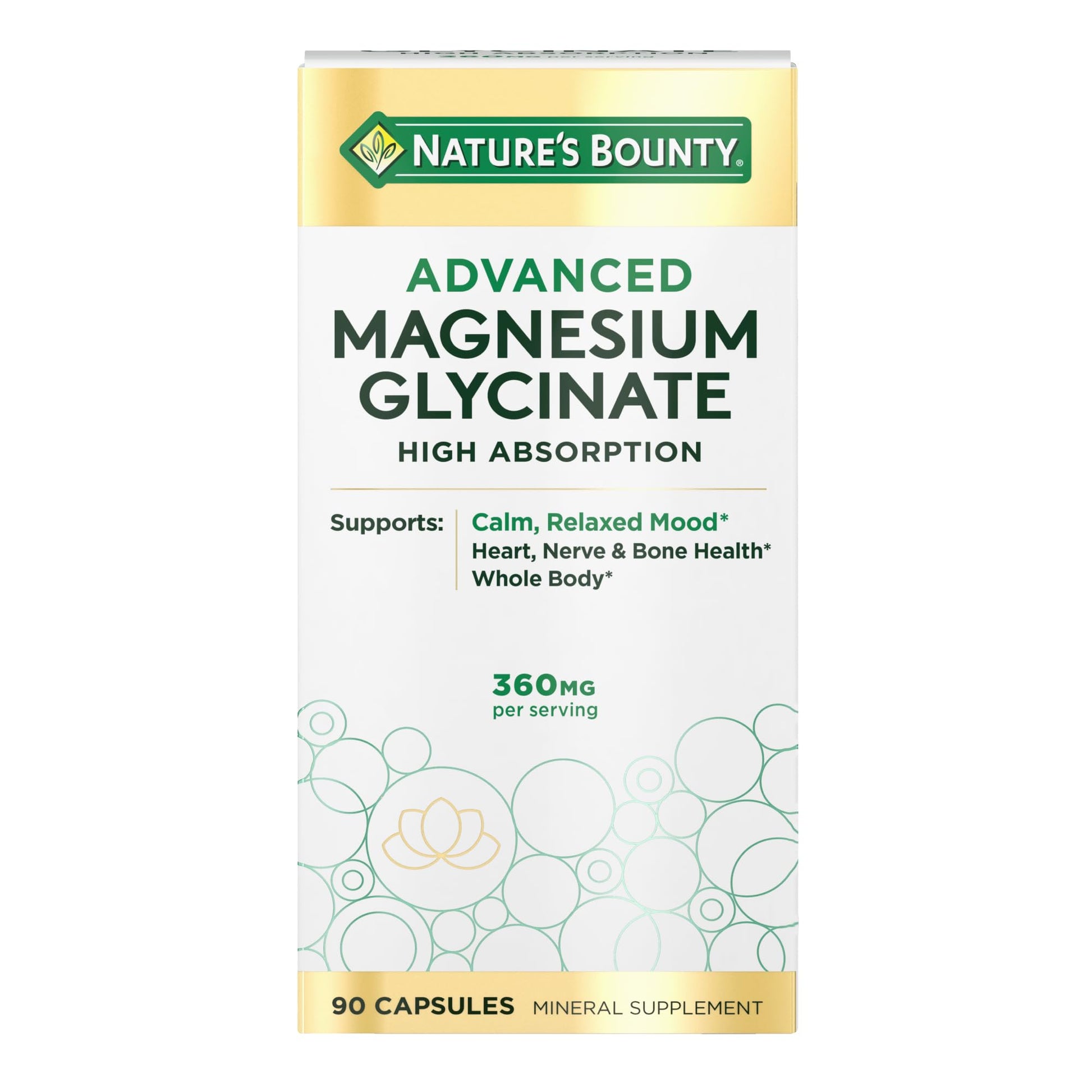 Nature's Bounty Calm Magnesium Glycinate Supplement - High Absorption Magnesium for Relaxed Mood, Heart & Bone Health, 90 Capsules Nature's BountyBuy Supplements Australia