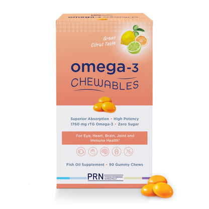 Omega 3 Gummy Chewables - 90 Gel Chews, 30-Day Supply, Citrus Flavor - 1760mg Ultra-Pure rTG Omega 3 for Eye, Heart, Brain, Joint & Immune Health PRN Physician Recommended NutriceuticalsBuy Supplements Australia