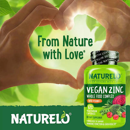 NATURELO Vegan Zinc Immune Support Capsules - Whole Food Complex with Vitamin C for Healthy Skin, Hair, and Nails - 120 Capsules NATURELOBuy Supplements Australia