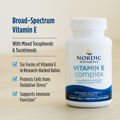 Nordic Naturals Vitamin E Complex, Unflavored - 30 Soft Gels - 6 Forms of Vitamin E for Antioxidant Support - Cellular Protection - Non-GMO - 30 Servings Nordic NaturalsBuy Supplements Australia