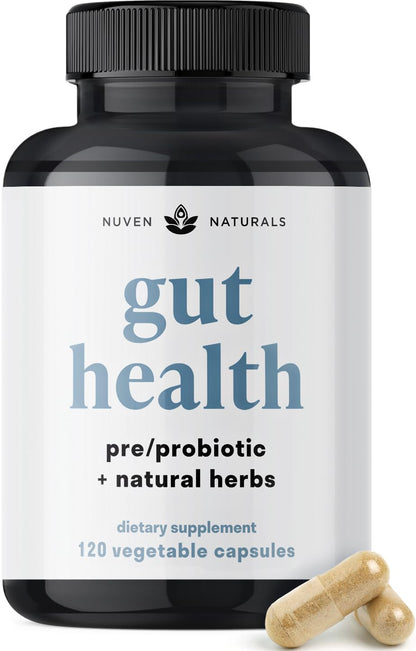Nuven Naturals All-in-One Gut Health w/Probiotics, Prebiotics, Digestion-Supporting Herbs