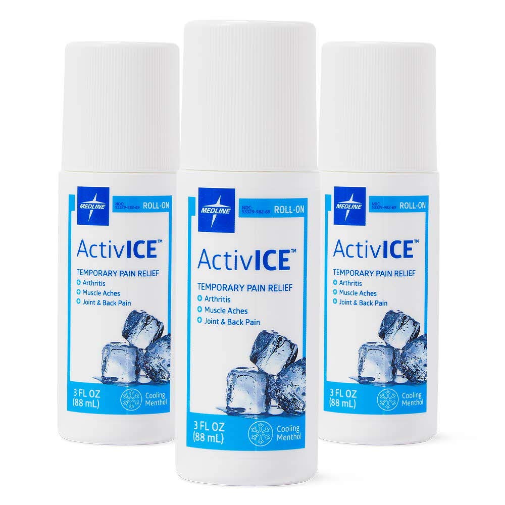 Medline ActivICE Roll-On Cooling Gel, Topical Pain Relief for Arthritis, Joint, Muscle, Back & Body Aches & Pain, 3 oz (3 Count) MedlineBuy Supplements Australia