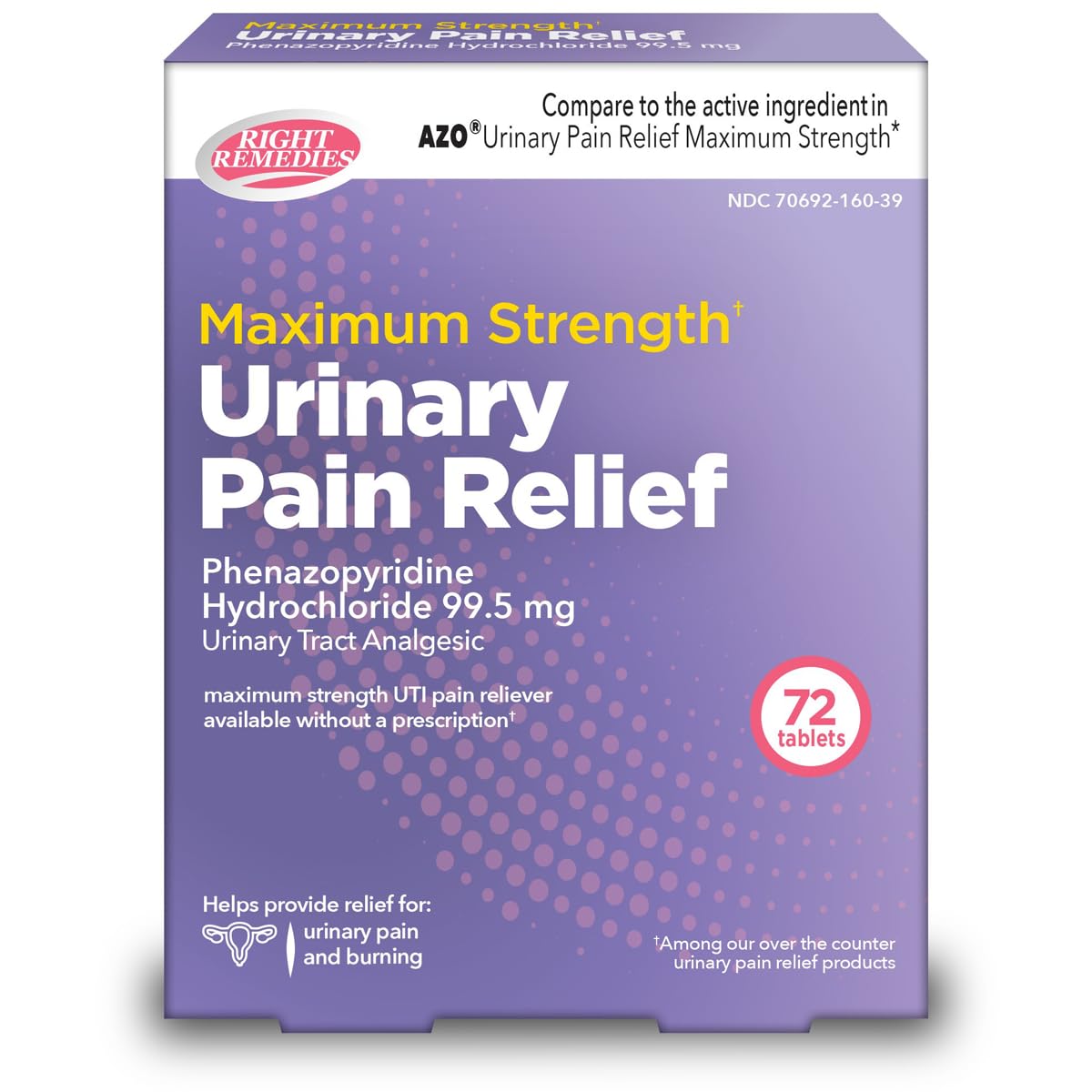 RIGHT REMEDIES Urinary Pain Relief Phenazopyridine HCl 99.5mg Tablets | Maximum Strength OTC for Fast Relief of UTI Pain, Burning and Bladder discomfort | Generic AZO Maximum Strength (72 Count) RIGHT REMEDIESBuy Supplements Australia