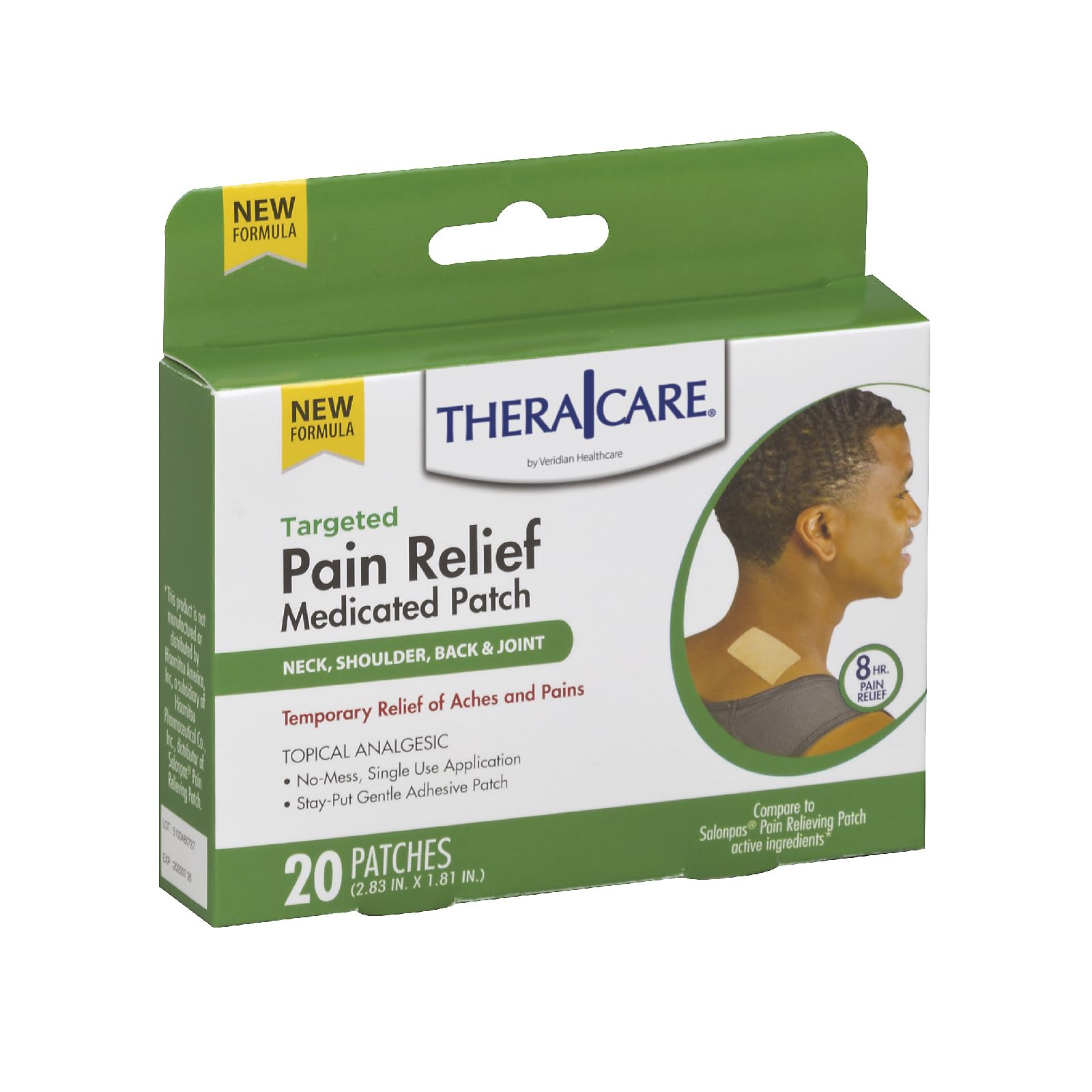 TheraCare Targeted Pain Relief Medicated Patch | Neck, Shoulder, Small Areas | 20-Count | 2.83” x 1.81” | Topical Analgesic | Camphor, Menthol, Methyl Salicylate | Gentle Adhesive Thera CareBuy Supplements Australia