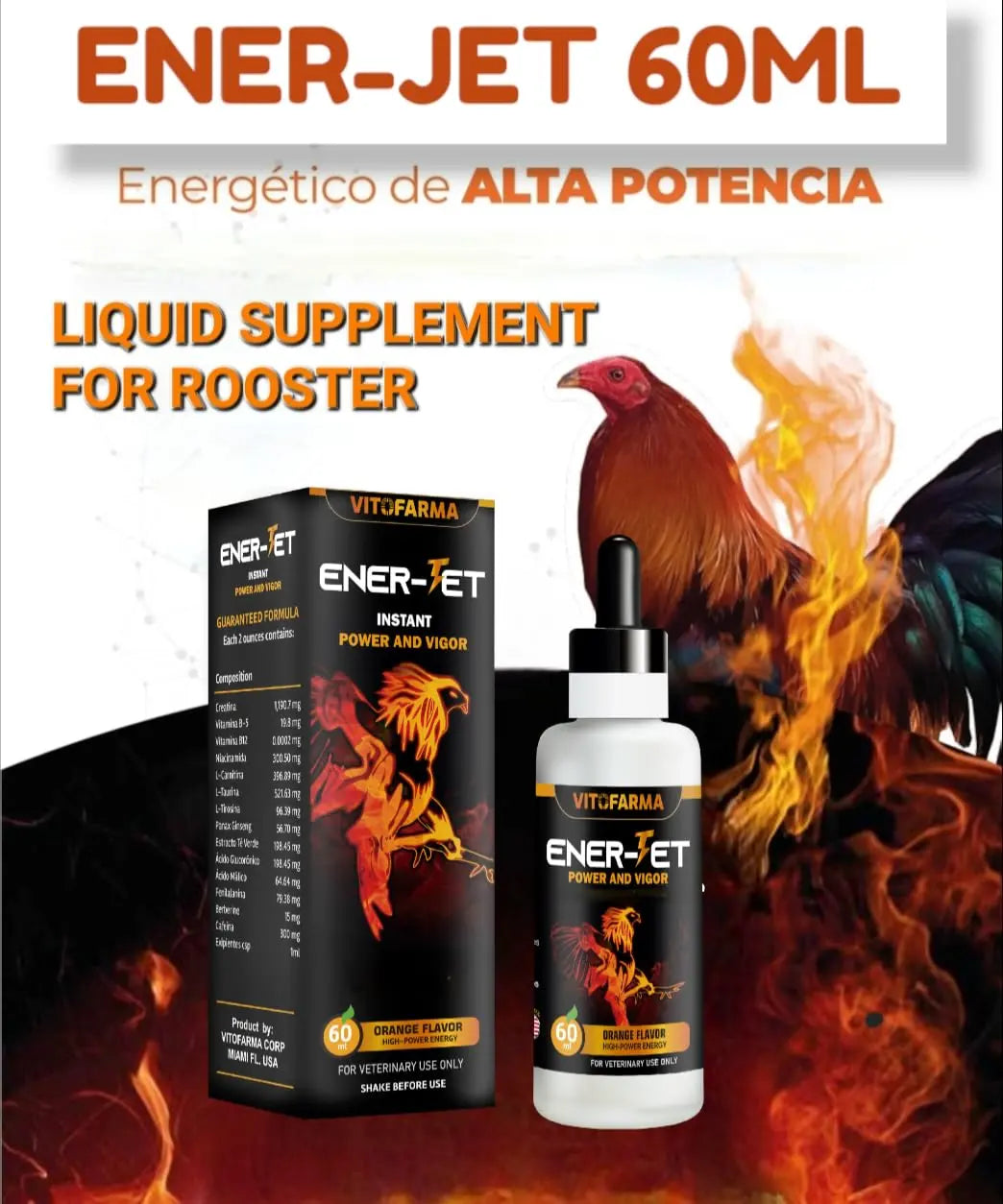 VITOFARMA Ener-Jet Energy Booster for Rooster Natural Multivitamin - Liquid 60 ml VITOFARMABuy Supplements Australia