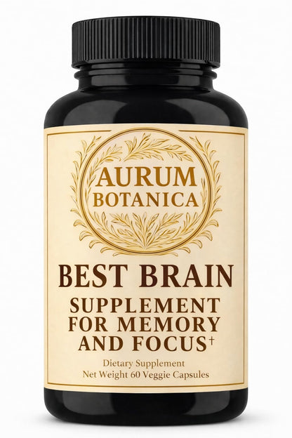 AURUM BOTANICA Best Brain Supplement for Memory and Focus - L-Theanine, Lion's Main, Vitamin B6, B12, D3, Folate, L-Tyrosine, Bacopa Monnieri, Alpha GPC, Theacrine, 30mg of Natural Caffeine (60 Count) AURUM BOTANICABuy Supplements Australia