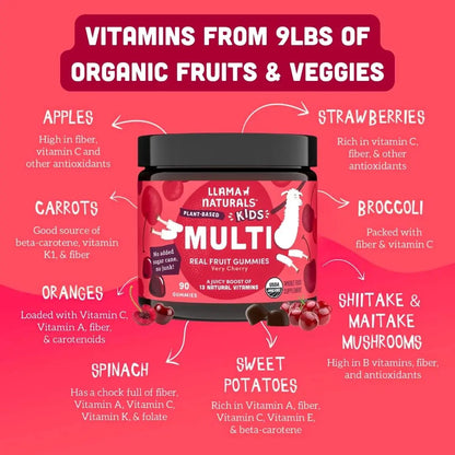 Llama Naturals Kids Multivitamin Gummies | Real Fruit, No Added Sugar Cane | Organic Vegan Toddler Whole Food Vitamins | Llama NaturalsBuy Supplements Australia