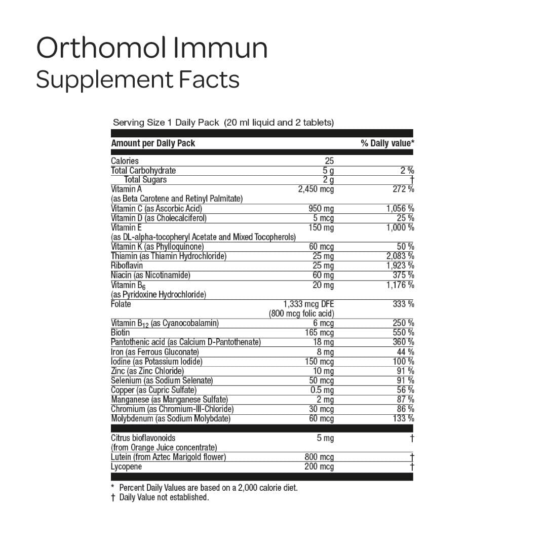 Orthomol Immun, Immune Support Vials for Adults with Vitamin C, Zinc, Selenium, Iodine, Vitamin D, E, A ,B, Calcium, 25+ Immune Boost Nutrients, 1 Serving Per Day for Daily Health (30 Day Supply) OrthomolBuy Supplements Australia