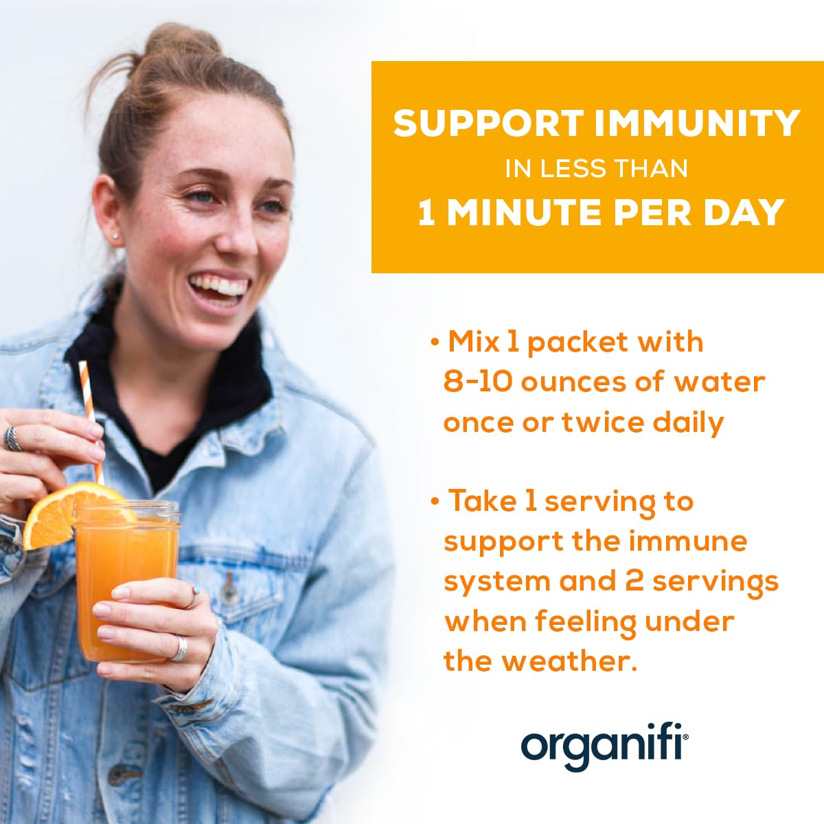 Organifi Immunity - Organic Superfood Immunity Support - 15 Single Serve Packets - Immunity Powder for T Cell Production and Upper Respiratory Health - Mushroom Beta Glucans, Vitamin C, D and Zinc OrganifiBuy Supplements Australia