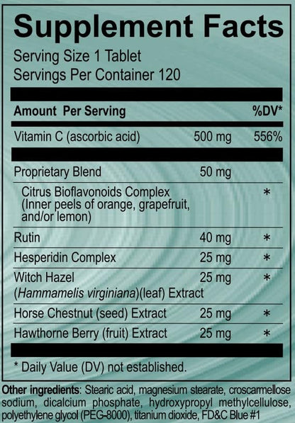 Vasoflex Vitamin C, Citrus Bioflavonoids Complex, Rutin, Hesperidin Complex, Witch Hazel Extract, Horse Chestnut Extract, Hawthorne Berry Extract Leg Vein Supplement Tablets, 120ct VasoflexBuy Supplements Australia