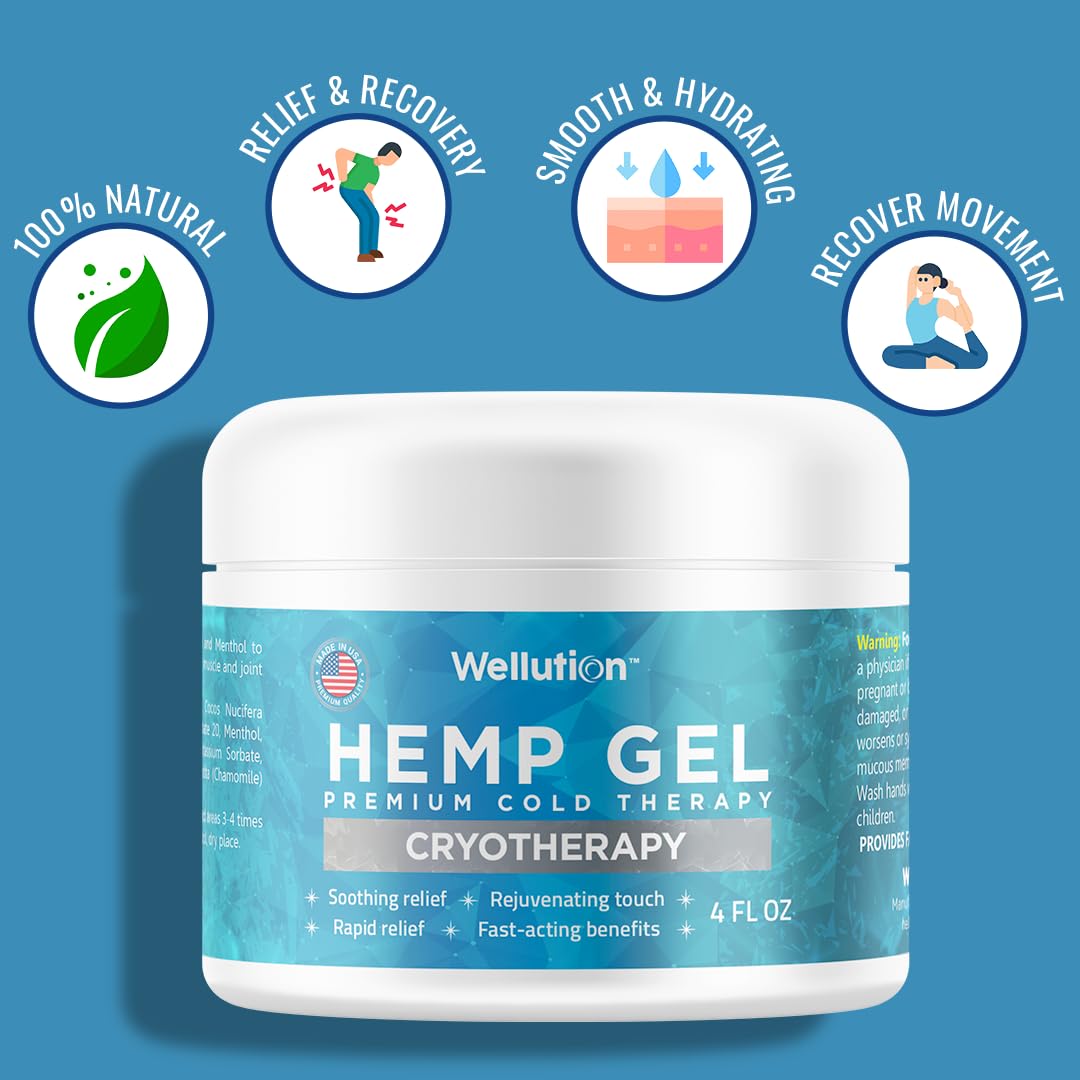 WELLUTION Cryotherapy Hemp Gel – Gentle Cooling Sensation with Menthol & Arnica – Non-Greasy, Quick-Absorbing Formula – Lightweight Gel for Comfort & Refreshing Feel – 4oz WELLUTIONBuy Supplements Australia