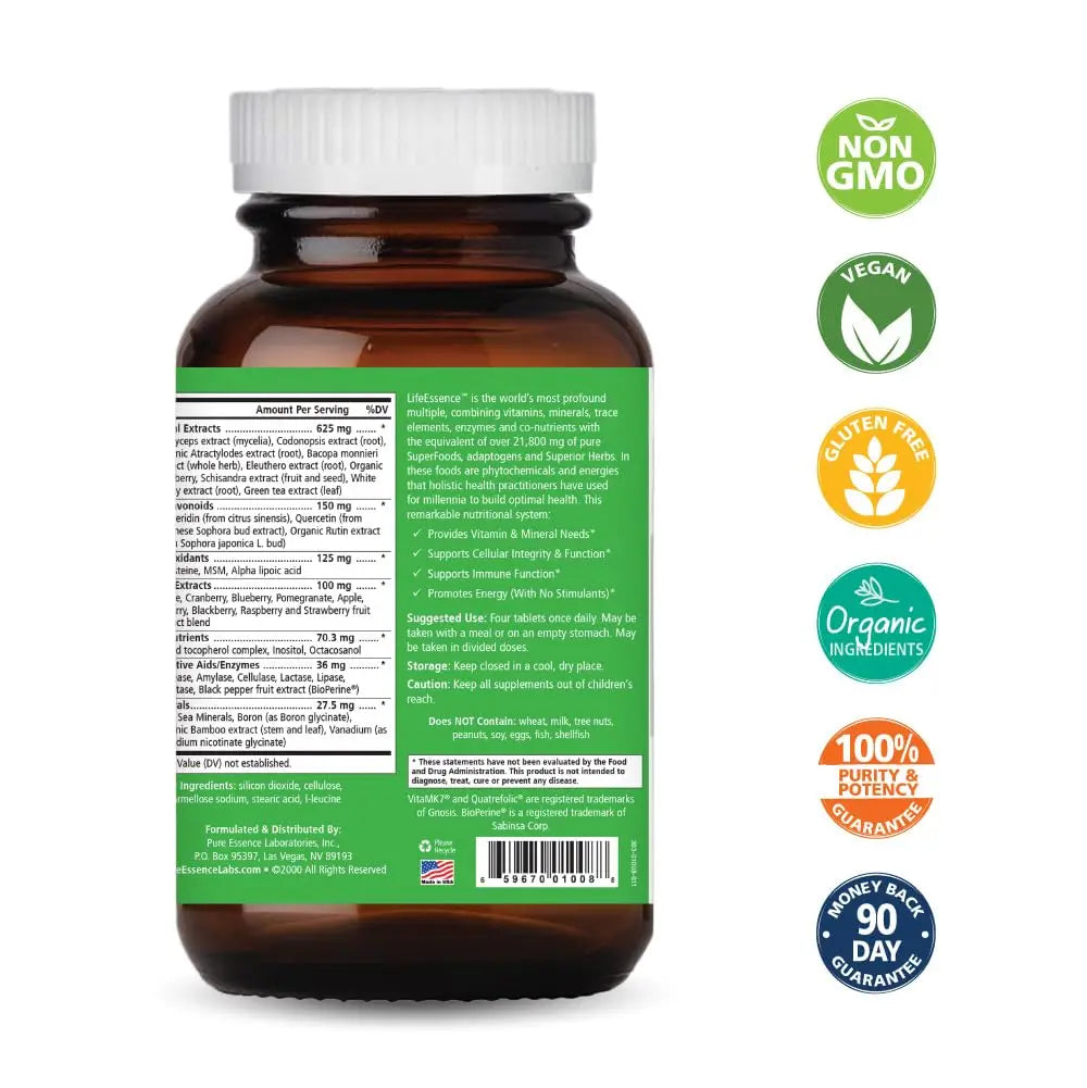 PURE ESSENCE LABS LifeEssence Multivitamin for Women and Men - Natural Herbal Supplement - Vitamin D, Vitamin D3, Vitamin B12 PURE ESSENCE LABS