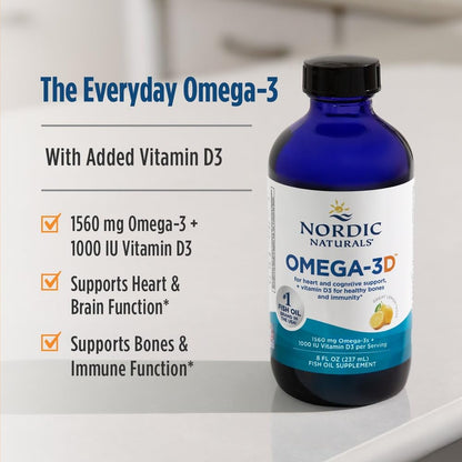 Nordic Naturals Omega-3D, Lemon Flavor - 8 oz - 1560 mg Omega-3 + 1000 IU Vitamin D3 - Fish Oil - EPA & DHA - Immune Support, Brain & Heart Health, Healthy Bones - Non-GMO - 48 Servings Nordic NaturalsBuy Supplements Australia