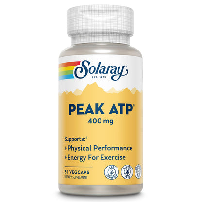 SOLARAY Peak ATP 400 mg - Physical Performance and Exercise Energy Supplements - Stim Free Pre Workout Pills - No Caffeine or Gluten - Lab Verified - 60-Day Guarantee - 30 Servings, 30 VegCaps SOLARAYBuy Supplements Australia
