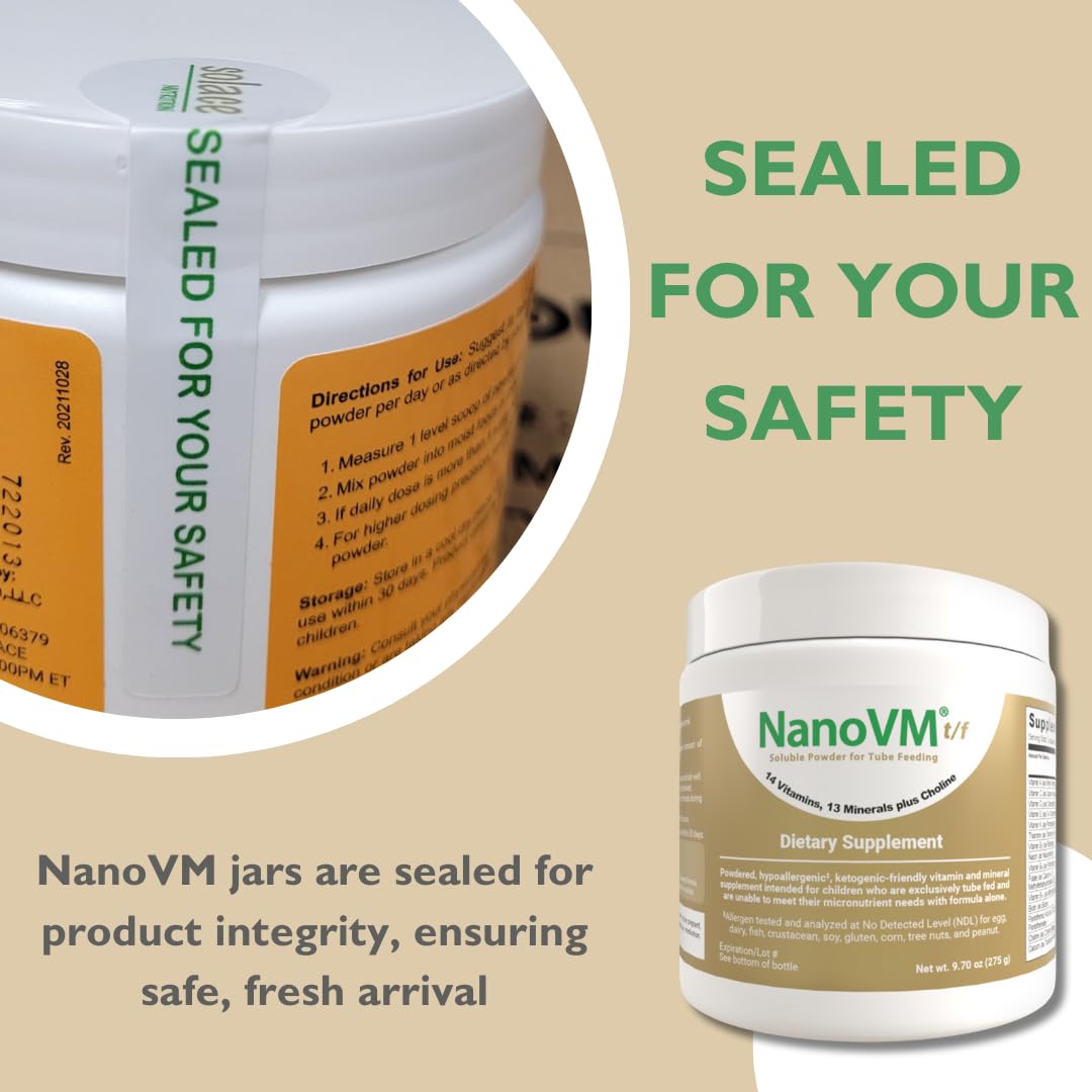 NanoVM t/f, Dietary Supplement for Tube Feeding, Allergen-Free Kids Multivitamin, Unflavored Vitamin Powder with 14 Vitamins & 13 Minerals, Low-Carb Kids Vitamins, 275g - Solace Nutrition NanoVMBuy Supplements Australia