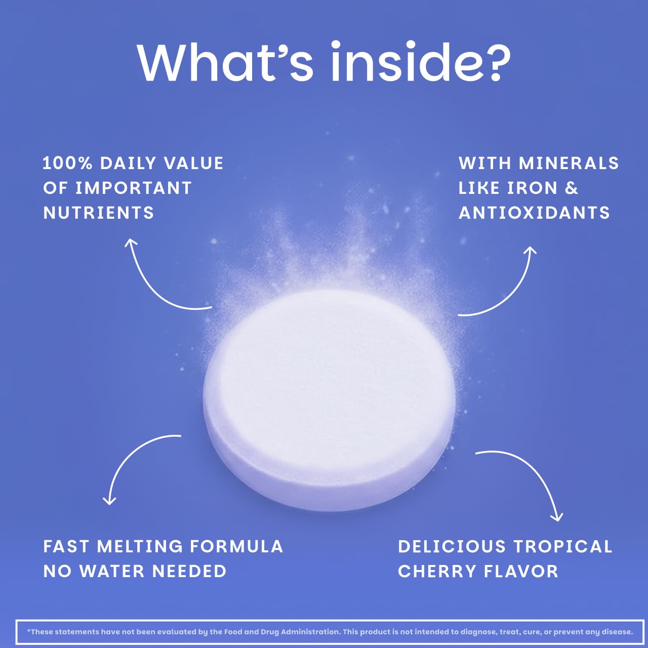 EZ Melts Multivitamin + Iron - Daily Multivitamin for Women & Men - Supports Healthy Energy Levels & Antioxidant Protection - Non-GMO & Vegan - Tropical Cherry