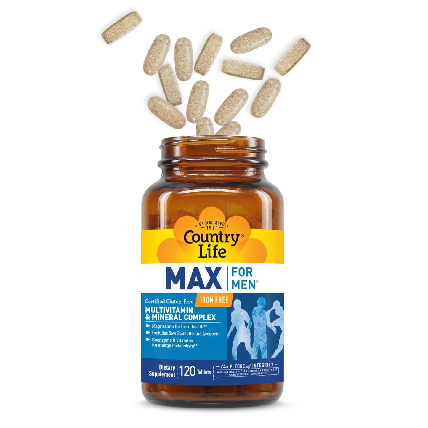 Country Life Max for Men Multivitamin: Iron-Free, Gluten Free, Saw Palmetto, Lycopene, Daily Support for Energy, Heart & Men's Health,120 Vegetarian Tablets Country LifeBuy Supplements Australia