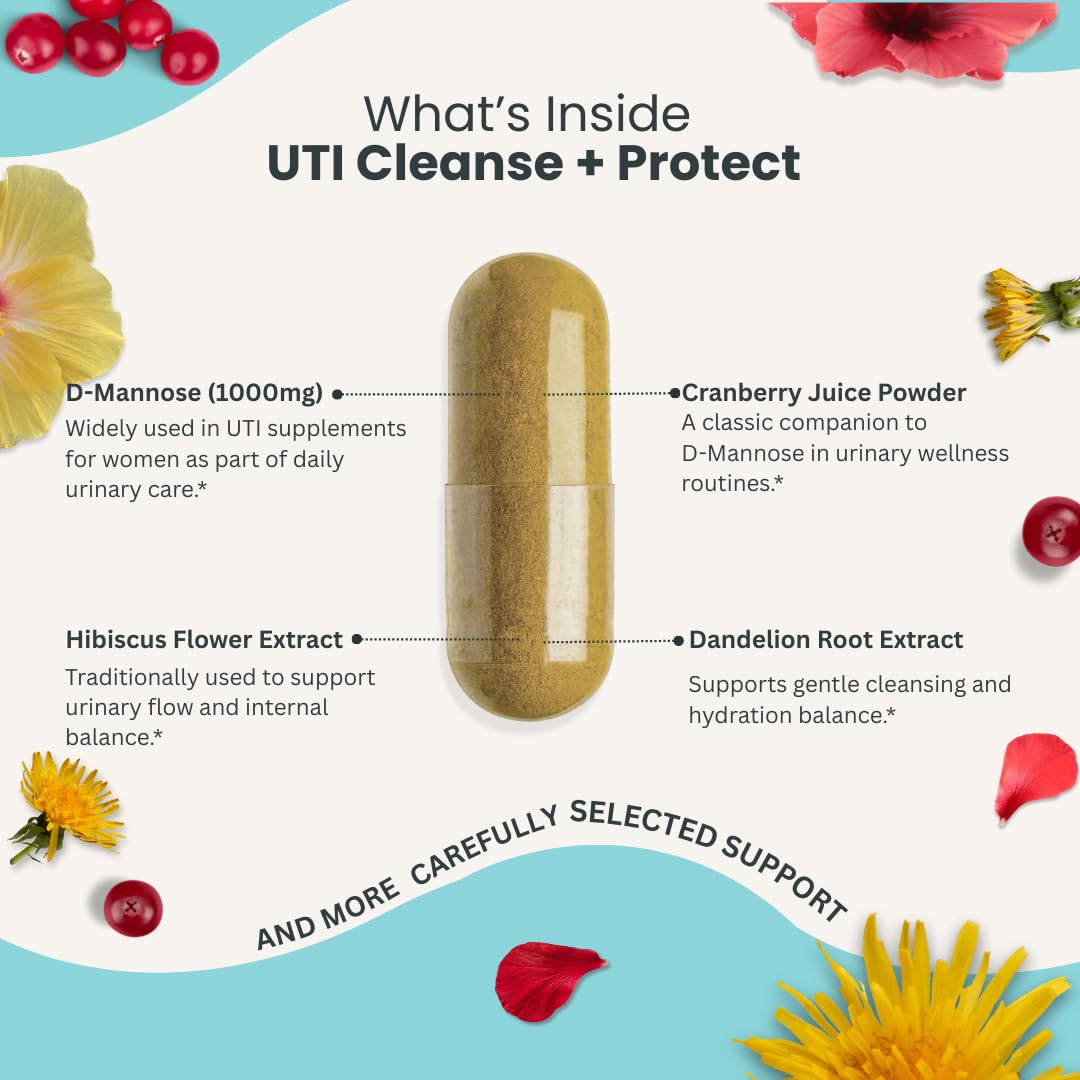 Naturonel UTI Cleanse + Protect – Urinary Tract Support with D-Mannose, Cranberry, Hibiscus & Dandelion | Advanced Formula, Dietary Supplement - Non-GMO, Made in USA, GMP Certified (1) NaturonelBuy Supplements Australia