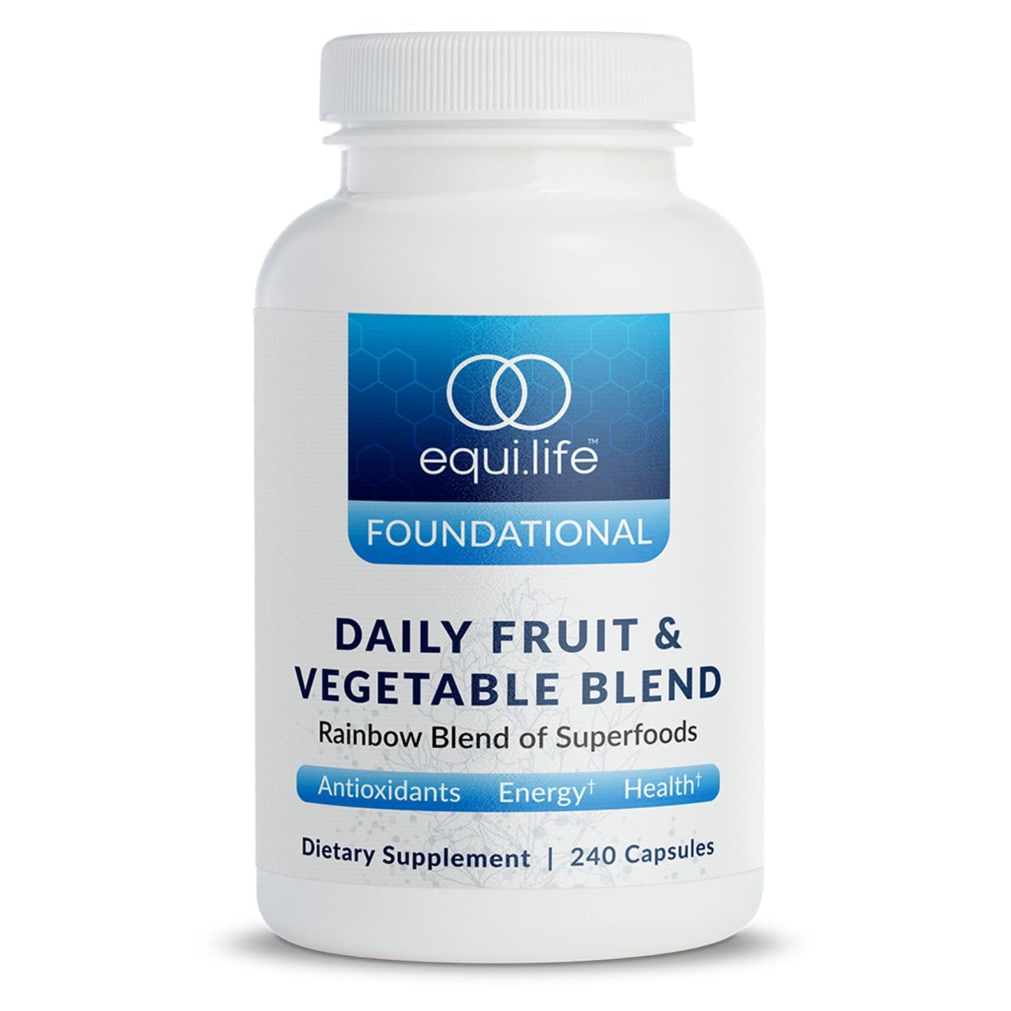 Equilife Daily Fruit & Vegetable Blend, Superfood Antioxidant Supplement Capsules, Nutrient Dense with Vitamin C, Fiber, and 9 Essential Amino Acids, Supports Energy, Vegan 240 Capsules EquilifeBuy Supplements Australia