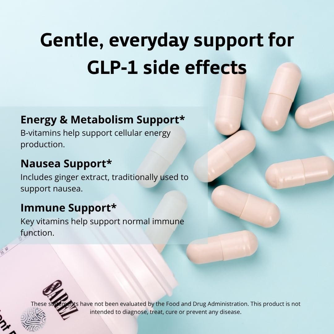 Sarez GLP-1 Support Capsules — Methylated Vitamins & Chelated Minerals — Energy, Metabolism, Hair & Daily Nutrient Support — with Ginger for Nausea — Gentle on Stomach — 30 Day Supply SarezBuy Supplements Australia