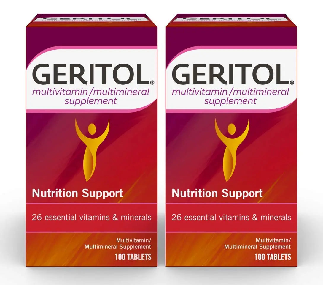 Geritol Multi-Vitamin Nutritional Support Tablets, Balance of 26 Essential Vitamins and Minerals, 100-Count Bottles (Pack of 2) Geritol