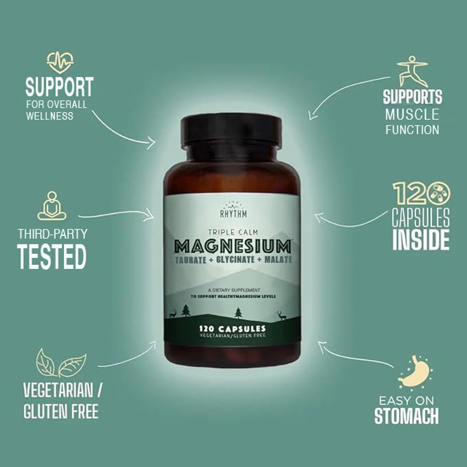 Natural Rhythm Triple Calm Magnesium Complex - 120 Capsules, Chelated Magnesium Glycinate, Taurate & Malate, High Absorption Supplement for Sleep, Stress, Muscle & Heart Support, Non-GMO, Vegan Natural RhythmBuy Supplements Australia