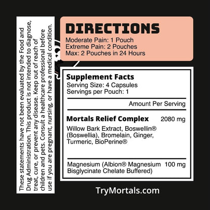 Mortals Pain Purge Daily Comfort Capsules — 7-Ingredient Botanical Blend with Turmeric, Boswellia, Willow Bark & Ginger — Vegan, cGMP, Made in USA (15 Pouches) MortalsBuy Supplements Australia