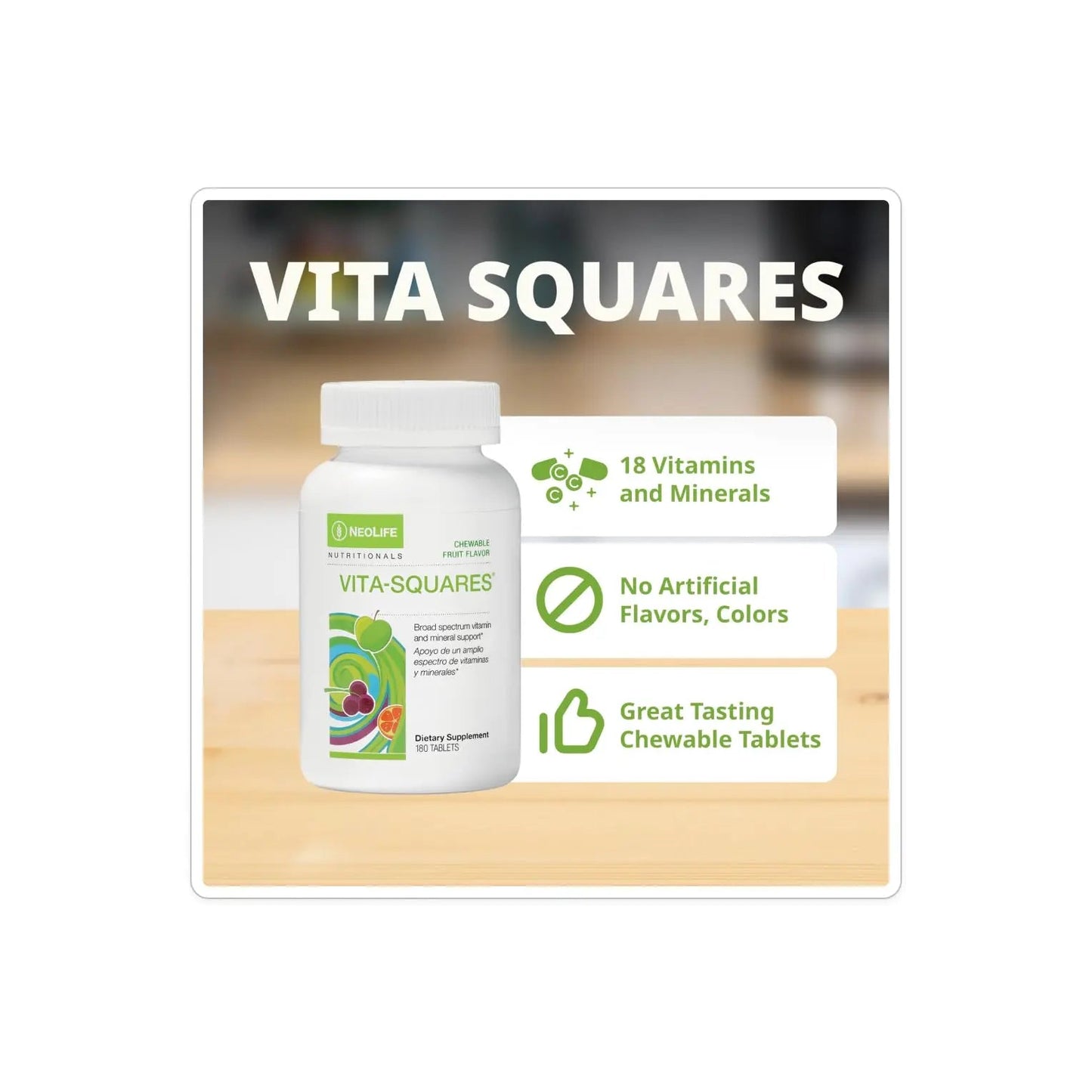 NeoLife Vita-Squares - Chewable Multivitamin for Kids, 18 Essential Vitamins & Minerals, Iron, Zinc, Vitamin D3, B-Complex NeoLifeBuy Supplements Australia