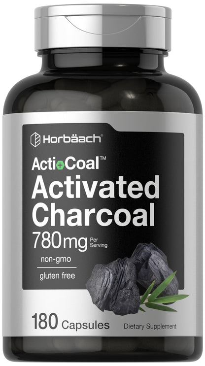 Charcoal Pills 780mg | 180 Capsules | Activated Charcoal from Coconut Shells | Non-GMO 